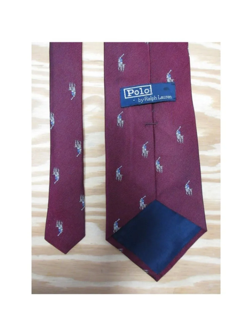 VINTAGE Polo Ralph Lauren Neck Tie Red Silk Flesh Pony AOP Textured